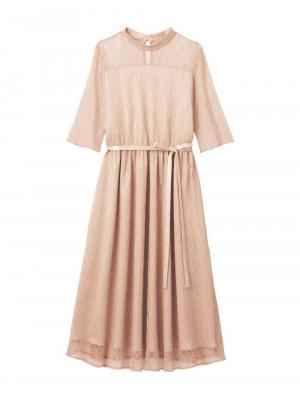 マタニティ ワンピース|ハイネックレースフォーマルワンピース|ピンクベージュ