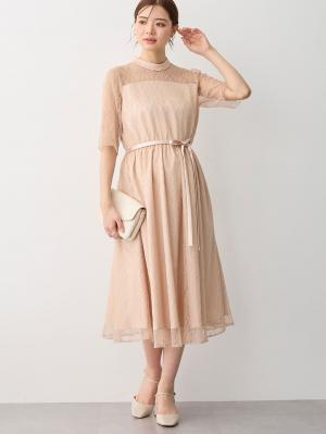 マタニティ ワンピース|ハイネックレースフォーマルワンピース|ピンクベージュ