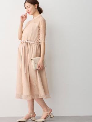 マタニティ ワンピース|ハイネックレースフォーマルワンピース|ピンクベージュ