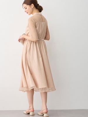 マタニティ ワンピース|ハイネックレースフォーマルワンピース|ピンクベージュ