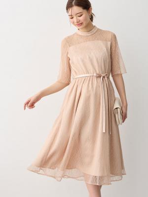 マタニティ ワンピース|ハイネックレースフォーマルワンピース|ピンクベージュ