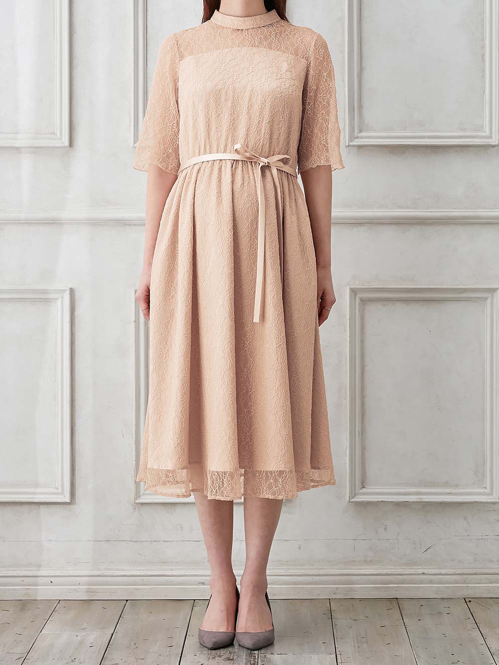 マタニティ ワンピース|ハイネックレースフォーマルワンピース