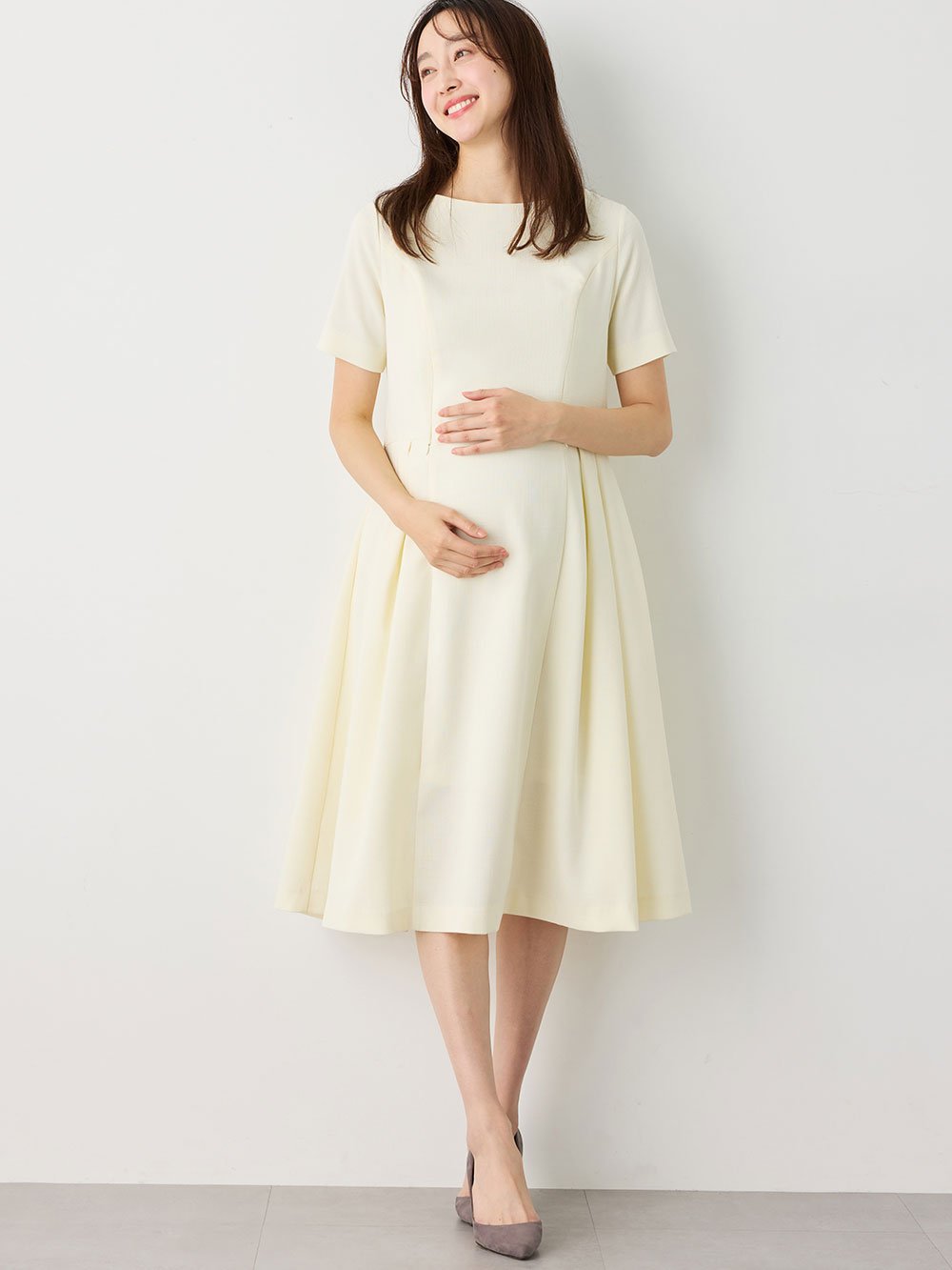 半袖タックフレアーワンピース マタニティ・産後授乳服【出産後