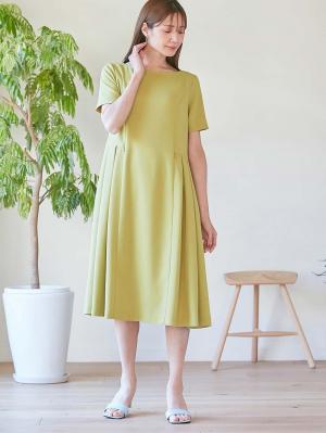 マタニティ ワンピース|半袖タックフレアーワンピース　マタニティ・産後授乳服【出産後も長く使える】|グリーン