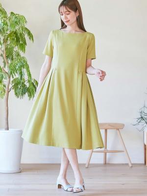 マタニティ ワンピース|半袖タックフレアーワンピース　マタニティ・産後授乳服【出産後も長く使える】|グリーン