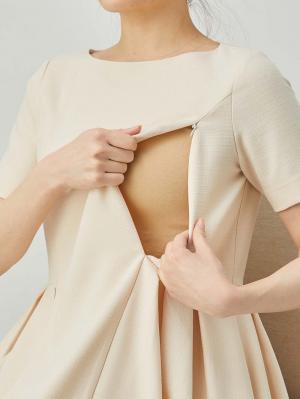 マタニティ ワンピース|半袖タックフレアーワンピース　マタニティ・産後授乳服【出産後も長く使える】
