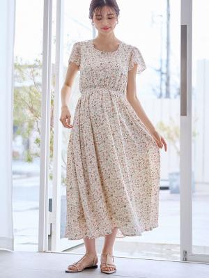 フレアスリーブフラワープリントワンピース マタニティ・産後