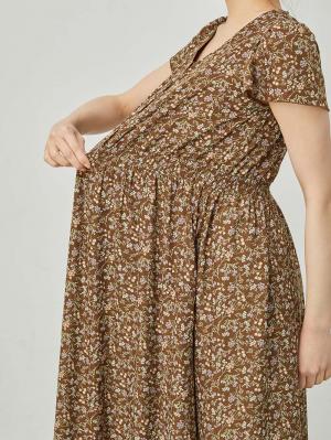 マタニティ ワンピース|フレアスリーブフラワープリントワンピース　マタニティ・産後授乳服【出産後も長く使える】