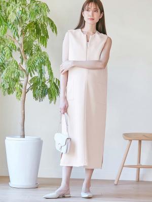 マタニティ ワンピース|キーネックロングワンピース　マタニティ・産後授乳服【出産後も長く使える】|ベージュ