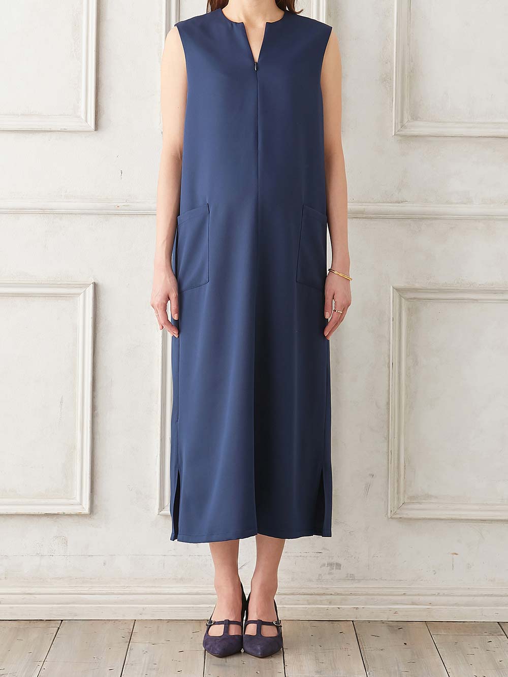 マタニティ ワンピース|キーネックロングワンピース　マタニティ・産後授乳服【出産後も長く使える】