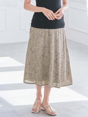 マタニティ スカート|フラワープリントフレアスカート　マタニティ・産後【出産後も長く使える】|モカブラウン