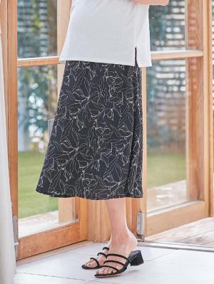 マタニティ スカート|フラワープリントフレアスカート　マタニティ・産後【出産後も長く使える】|ブラック