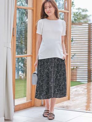 マタニティ スカート|フラワープリントフレアスカート　マタニティ・産後【出産後も長く使える】|ブラック