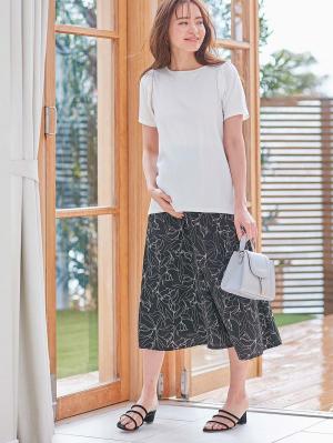 マタニティ スカート|フラワープリントフレアスカート　マタニティ・産後【出産後も長く使える】|ブラック