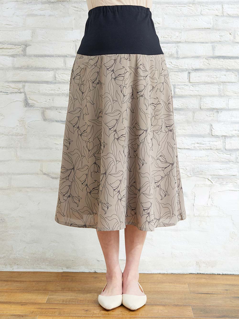 マタニティ スカート|フラワープリントフレアスカート　マタニティ・産後【出産後も長く使える】