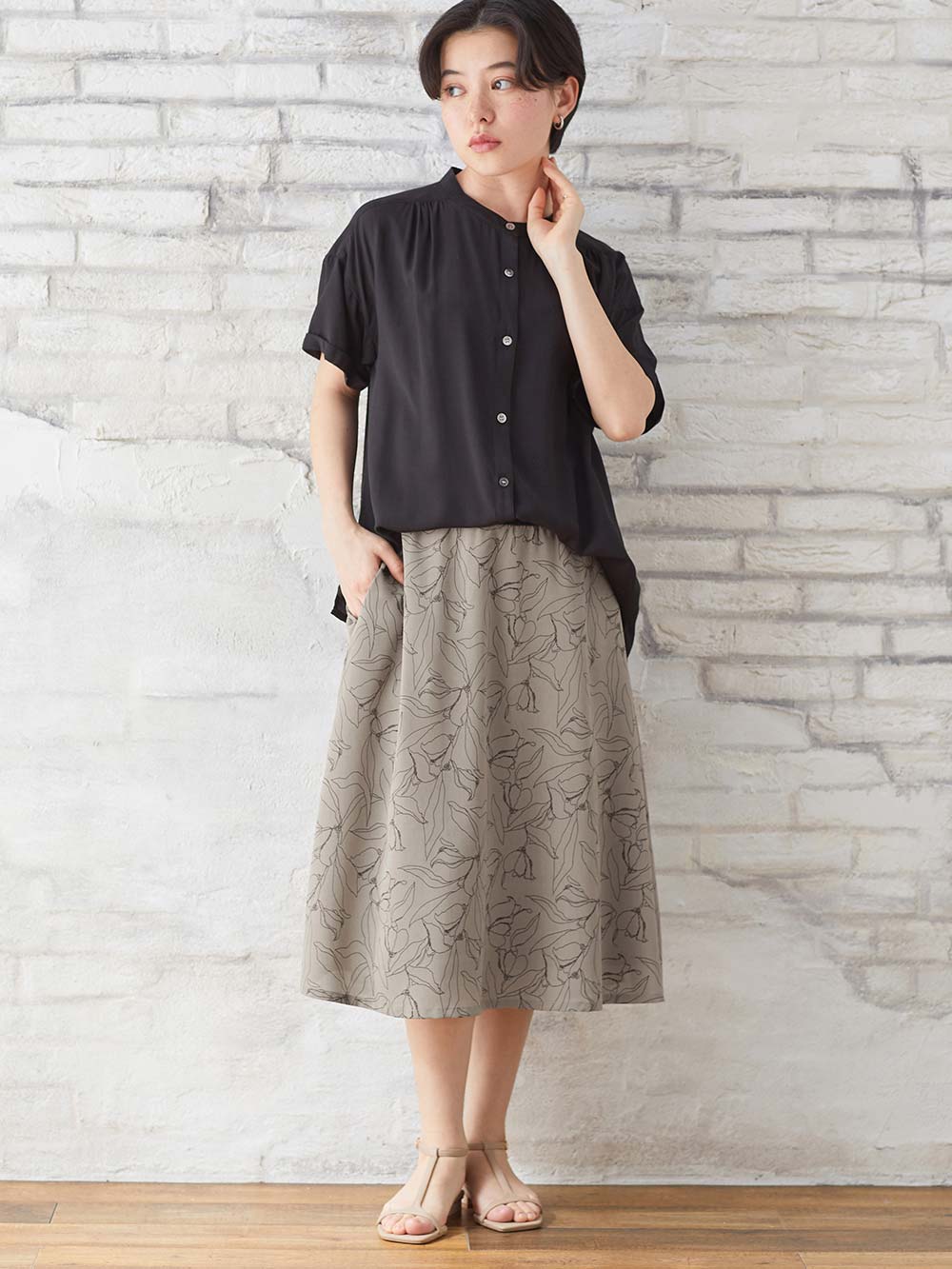 マタニティ スカート|フラワープリントフレアスカート　マタニティ・産後【出産後も長く使える】