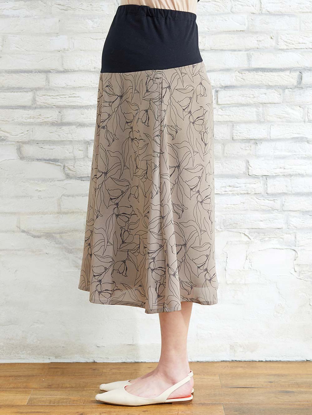 マタニティ スカート|フラワープリントフレアスカート　マタニティ・産後【出産後も長く使える】