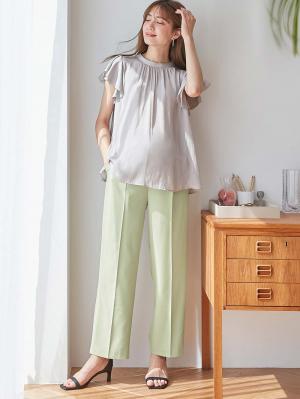 マタニティ パンツ|ストレッチツイルパンツ　マタニティ・産後【出産後も長く使える】|グリーン