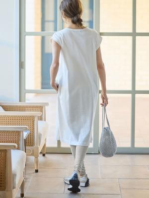 マタニティ ワンピース|コットン100%長さが選べるフレンチスリーブワンピース マタニティ・産後授乳服【出産後も長く使える】|ホワイト