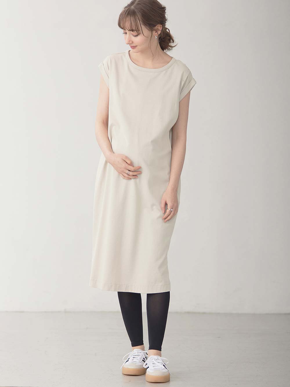 マタニティ ワンピース|コットン100%長さが選べるフレンチスリーブワンピース マタニティ・産後授乳服【出産後も長く使える】|トープ