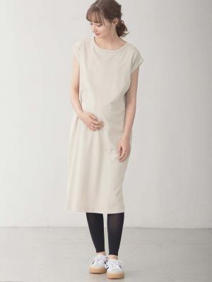 マタニティ ワンピース|コットン100%長さが選べるフレンチスリーブワンピース マタニティ・産後授乳服【出産後も長く使える】|トープ