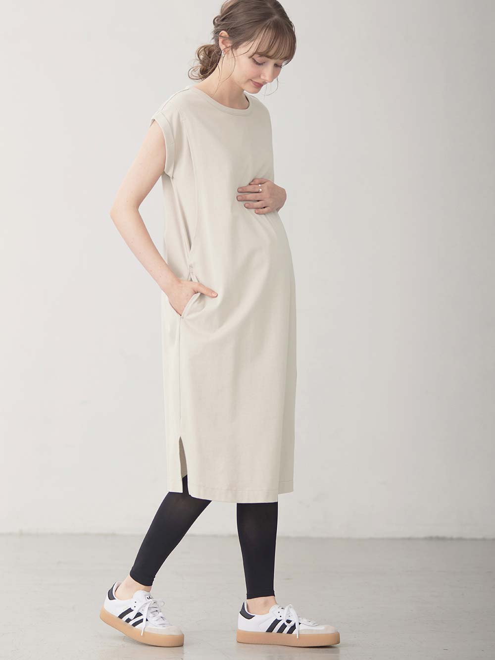 マタニティ ワンピース|コットン100%長さが選べるフレンチスリーブワンピース マタニティ・産後授乳服【出産後も長く使える】|トープ