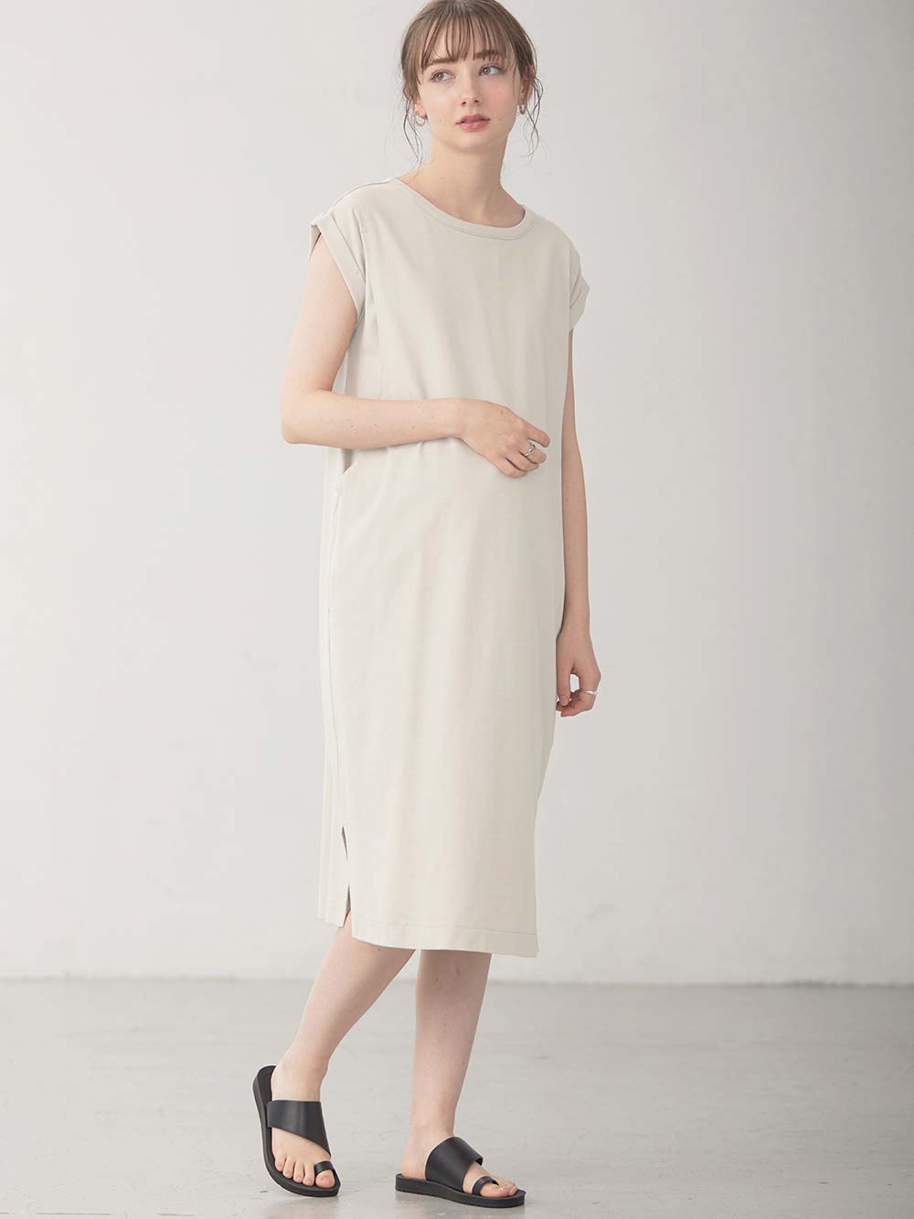 マタニティ ワンピース|コットン100%長さが選べるフレンチスリーブワンピース マタニティ・産後授乳服【出産後も長く使える】|トープ