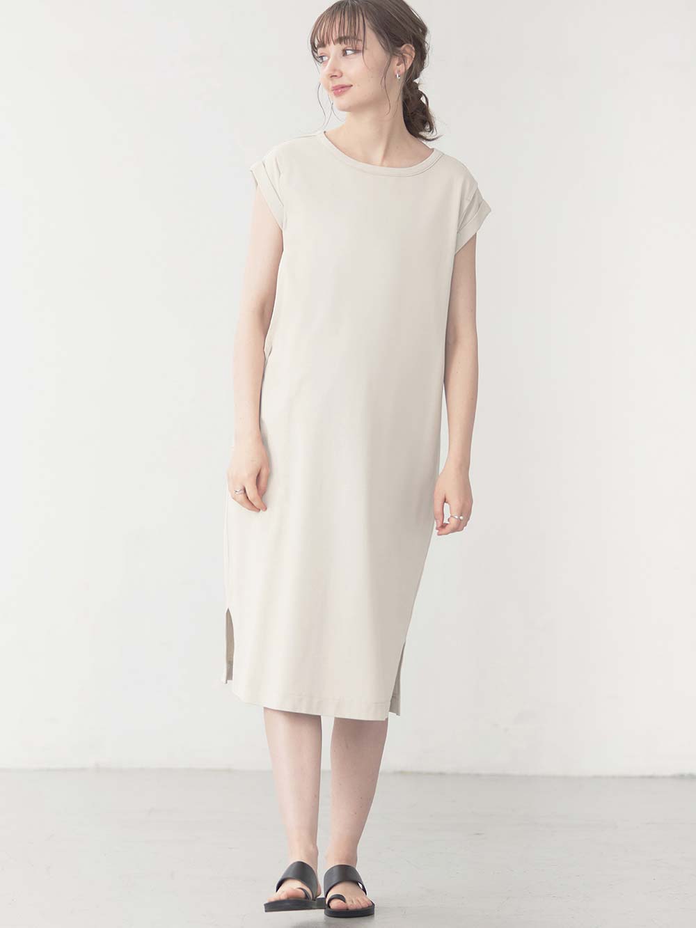 マタニティ ワンピース|コットン100%長さが選べるフレンチスリーブワンピース マタニティ・産後授乳服【出産後も長く使える】|トープ