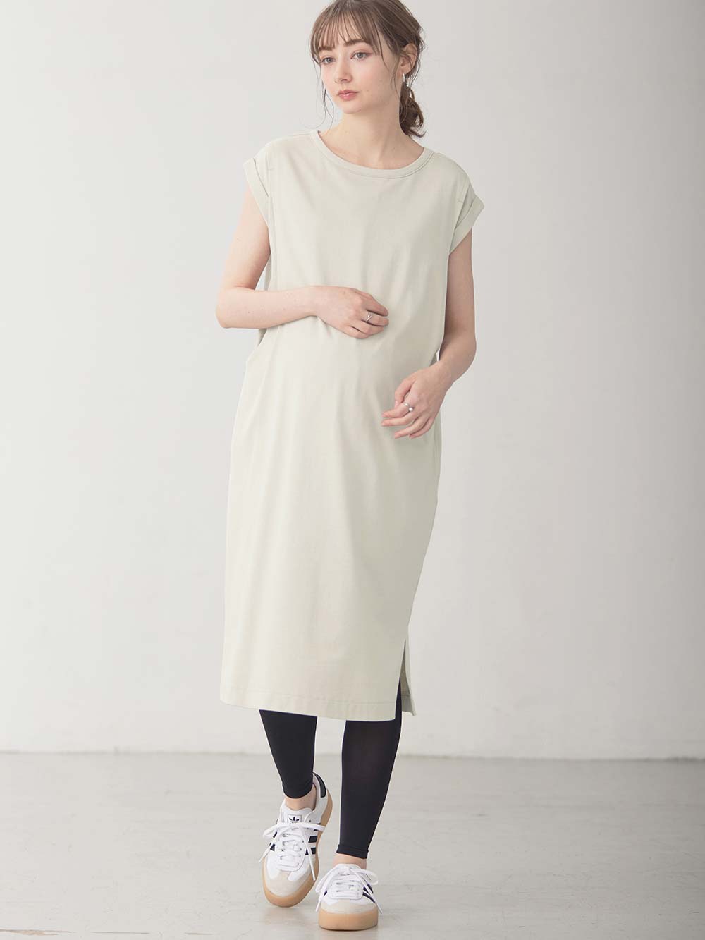 マタニティ ワンピース|コットン100%長さが選べるフレンチスリーブワンピース マタニティ・産後授乳服【出産後も長く使える】|トープ