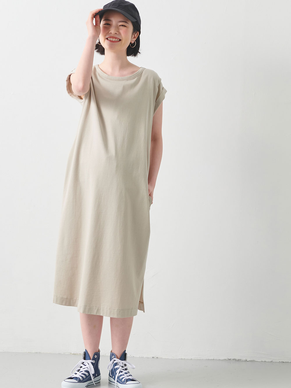 マタニティ ワンピース|コットン100%長さが選べるフレンチスリーブワンピース マタニティ・産後授乳服【出産後も長く使える】|トープ