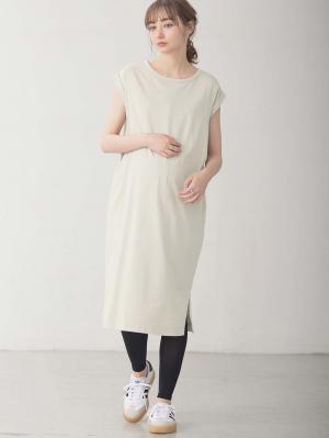 マタニティ ワンピース|コットン100%長さが選べるフレンチスリーブワンピース マタニティ・産後授乳服【出産後も長く使える】|トープ