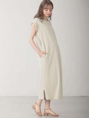 マタニティ ワンピース|コットン100%長さが選べるフレンチスリーブワンピース マタニティ・産後授乳服【出産後も長く使える】|トープ（ロング丈）