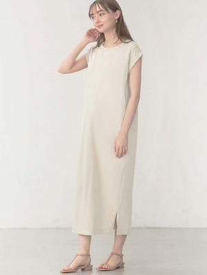 マタニティ ワンピース|コットン100%長さが選べるフレンチスリーブワンピース マタニティ・産後授乳服【出産後も長く使える】|トープ（ロング丈）