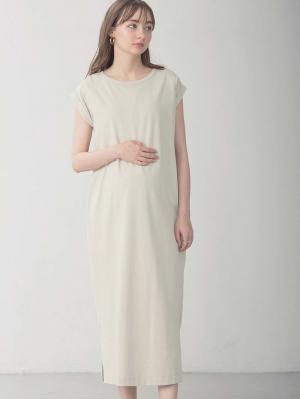 コットン100%長さが選べるフレンチスリーブワンピース マタニティ・産後授乳服【出産後も長く使える】10383