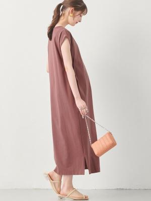 マタニティ ワンピース|コットン100%長さが選べるフレンチスリーブワンピース マタニティ・産後授乳服【出産後も長く使える】|ブラウンパープル（ロング丈）