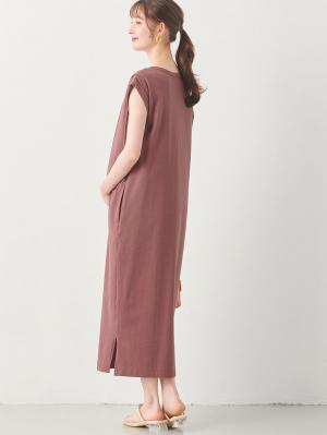 マタニティ ワンピース|コットン100%長さが選べるフレンチスリーブワンピース マタニティ・産後授乳服【出産後も長く使える】|ブラウンパープル（ロング丈）