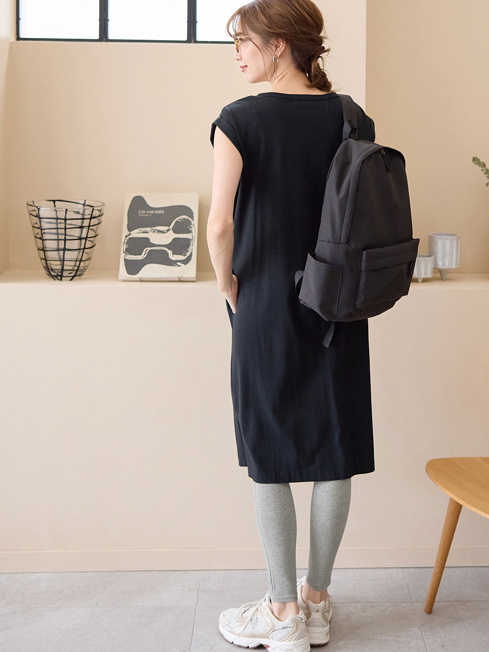 マタニティ ワンピース|コットン100%長さが選べるフレンチスリーブワンピース マタニティ・産後授乳服【出産後も長く使える】|ブラック