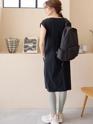 マタニティ ワンピース|コットン100%長さが選べるフレンチスリーブワンピース マタニティ・産後授乳服【出産後も長く使える】|ブラック