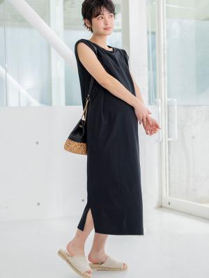 マタニティ ワンピース|コットン100%長さが選べるフレンチスリーブワンピース マタニティ・産後授乳服【出産後も長く使える】|ブラック（ロング丈）