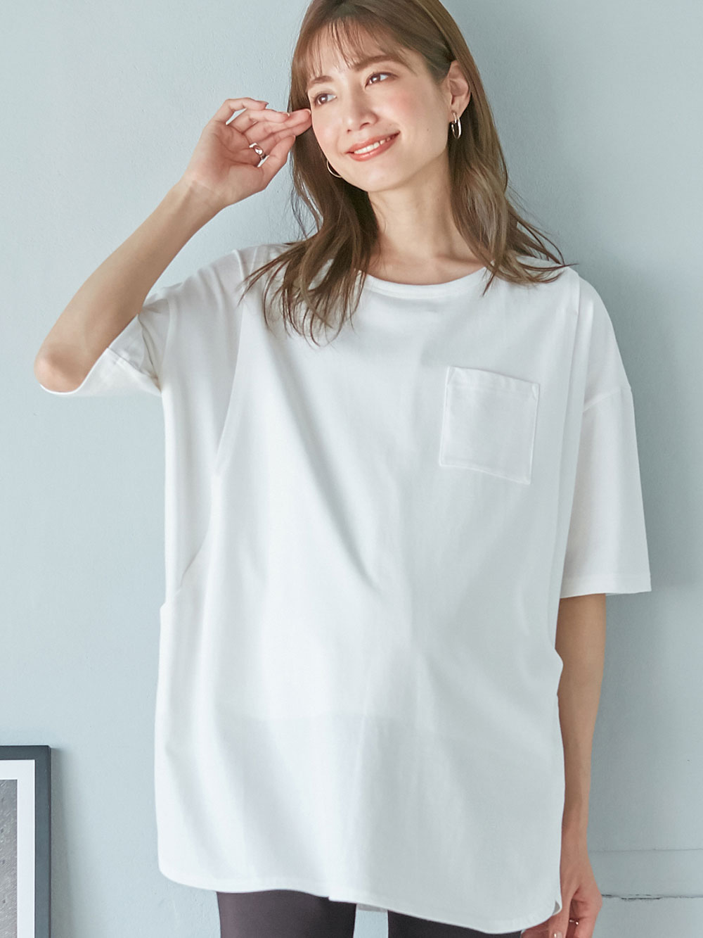 マタニティ トップス|コットン100%ポケット付きチュニックトップス　マタニティ・授乳服【出産後も長く使える】|ホワイト