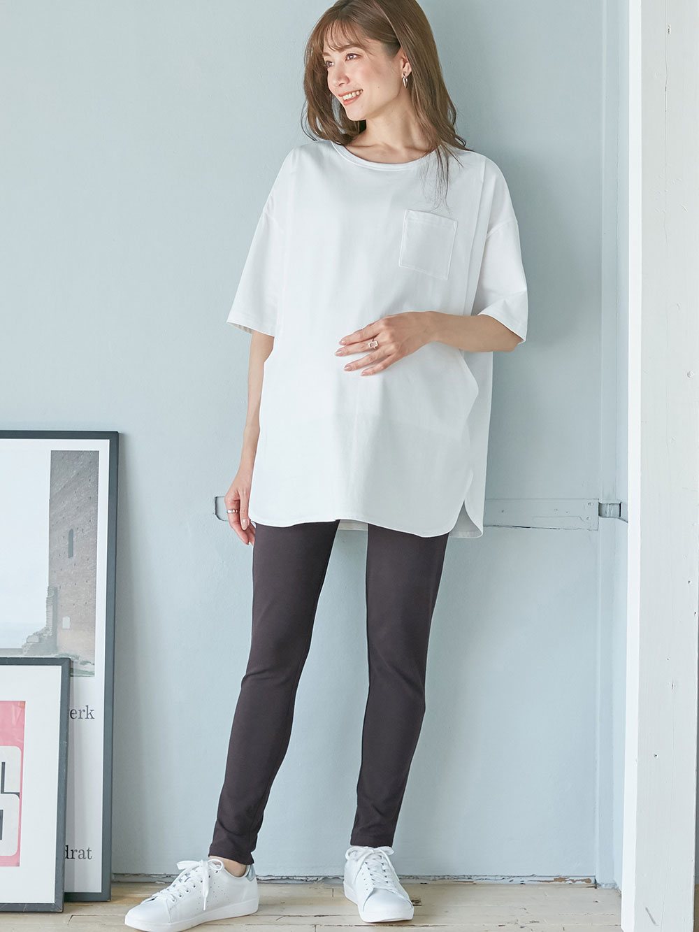 マタニティ トップス|コットン100%ポケット付きチュニックトップス　マタニティ・授乳服【出産後も長く使える】|ホワイト