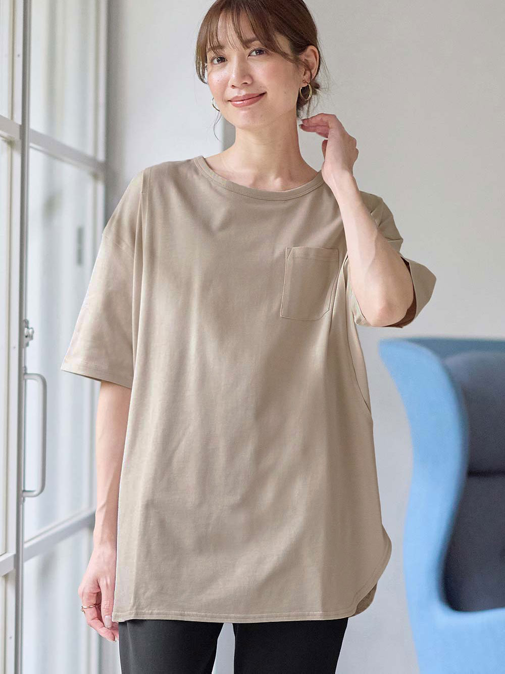 マタニティ トップス|コットン100%ポケット付きチュニックトップス　マタニティ・授乳服【出産後も長く使える】|トープ