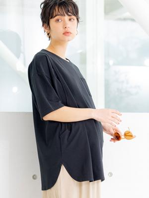 マタニティ トップス|コットン100%ポケット付きチュニックトップス　マタニティ・授乳服【出産後も長く使える】|ブラック