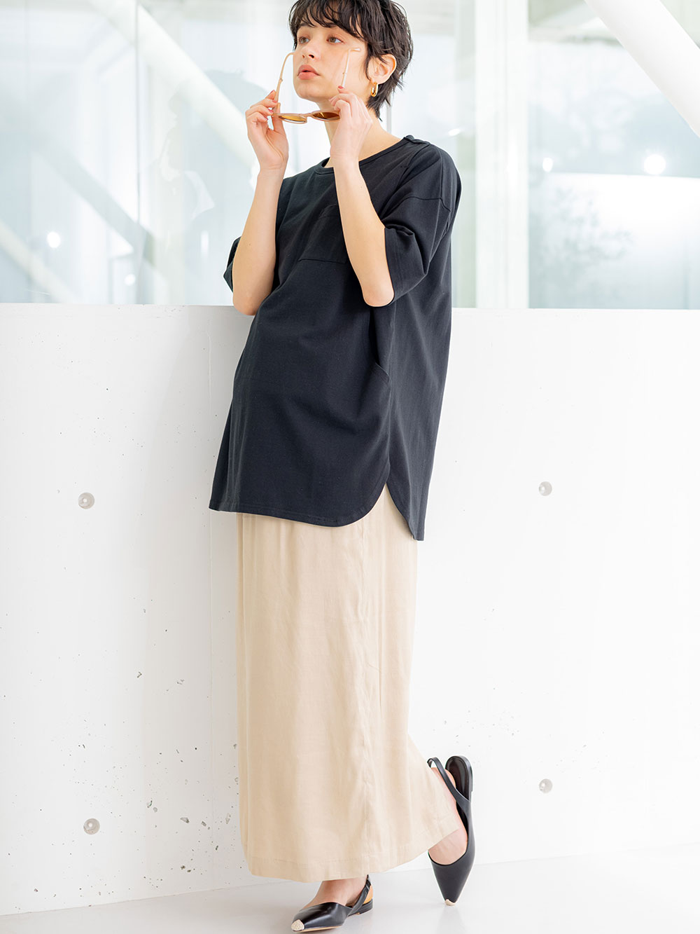 マタニティ トップス|コットン100%ポケット付きチュニックトップス　マタニティ・授乳服【出産後も長く使える】|ブラック