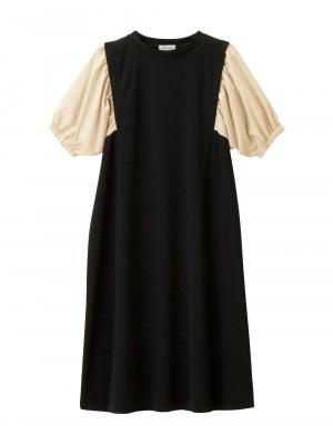 ぽわん袖ワンピ　異素材使い　Rosemadame（ローズマダム）マタニティ・産後授乳服 10385