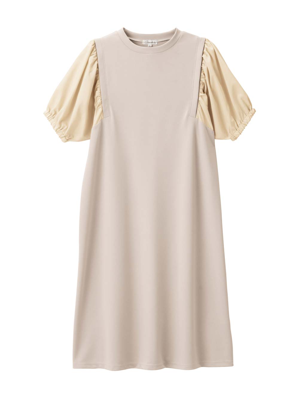 マタニティ ワンピース|ぽわん袖ワンピ　異素材使い　Rosemadame（ローズマダム）マタニティ・産後授乳服|ベージュ