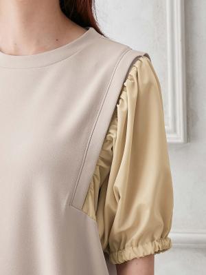 マタニティ ワンピース|ぽわん袖ワンピ　異素材使い　Rosemadame（ローズマダム）マタニティ・産後授乳服