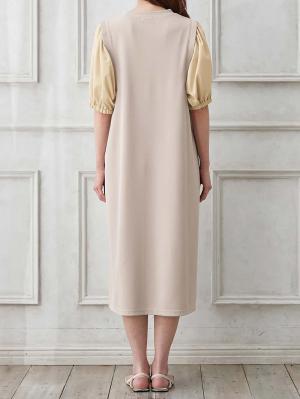 マタニティ ワンピース|ぽわん袖ワンピ　異素材使い　Rosemadame（ローズマダム）マタニティ・産後授乳服