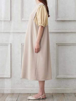 マタニティ ワンピース|ぽわん袖ワンピ　異素材使い　Rosemadame（ローズマダム）マタニティ・産後授乳服