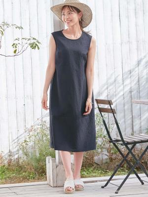 マタニティ ワンピース|サッカーノースリーブワンピース マタニティ・産後授乳服【出産後も長く使える】|ネイビー無地